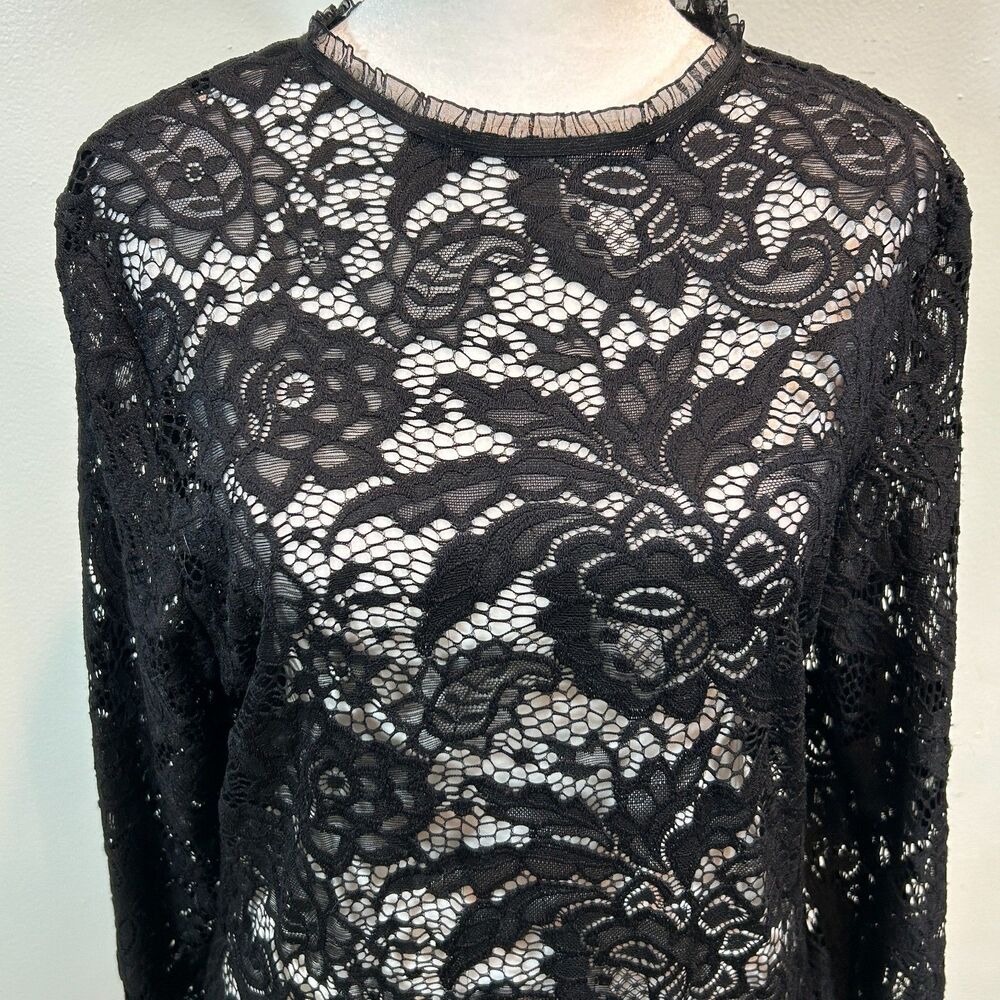 Dark Fairy Black Mesh Lace Long Sleeve Tunic Top / Mini Dress Size XL Whimsigoth